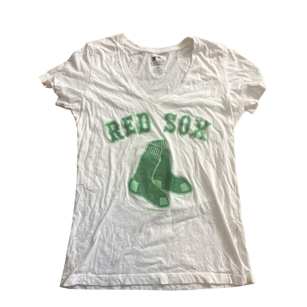 White Graphic T-Shirt red sox green logo v neck
